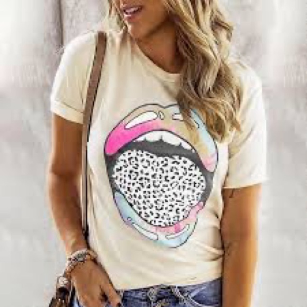 Tie-dye Leopard Lip Tee Large